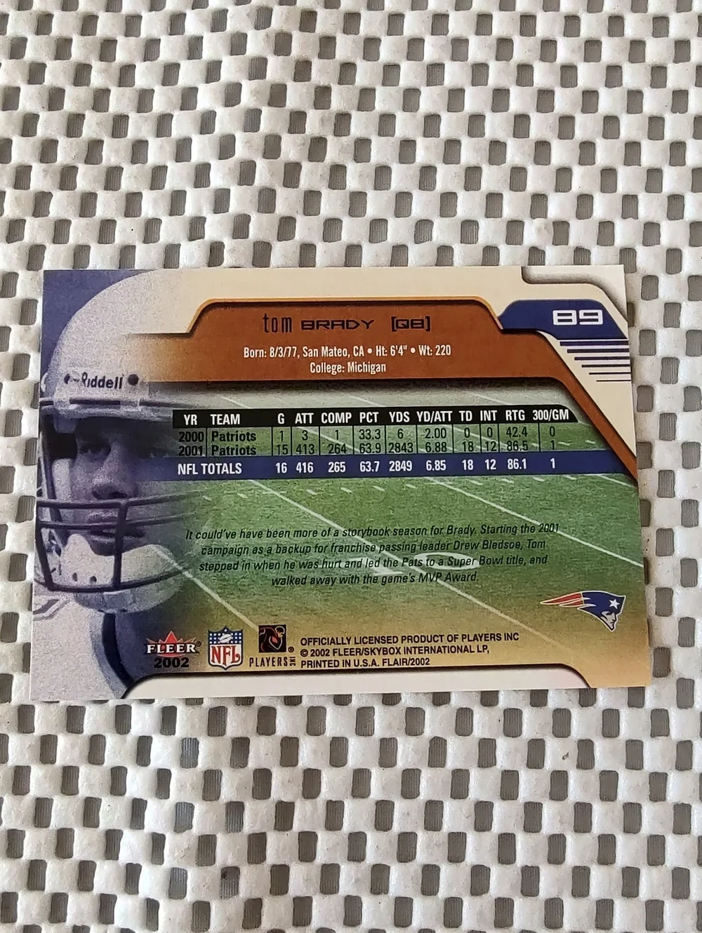 Tom Brady New England Patriots Trading Card As shown Smoke/pet free